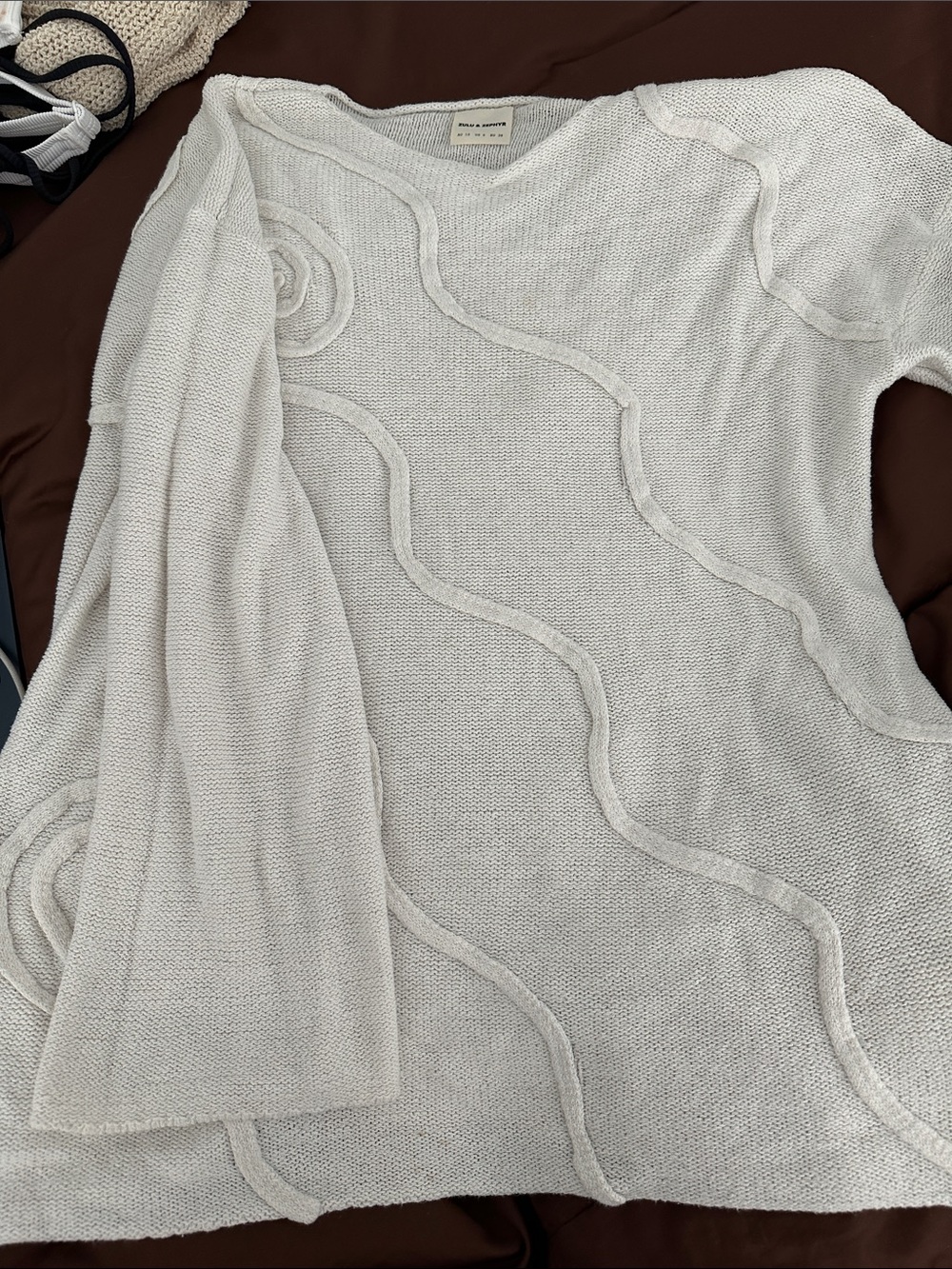 Zulu & Zephyr Cream Scoop-Neck Wave-Detail Sweater